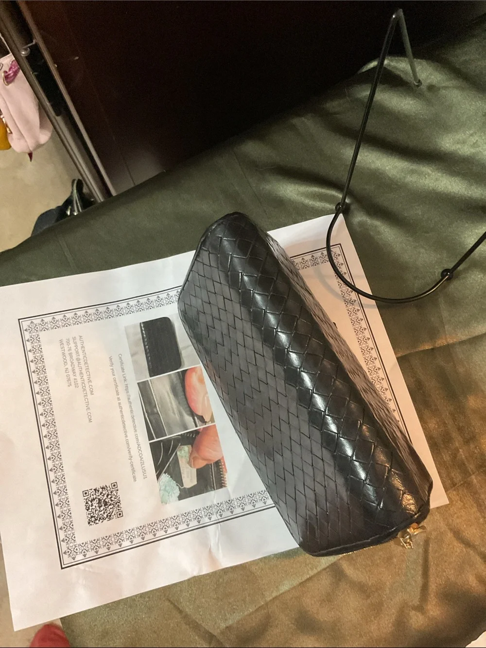 Bottega Veneta Black Woven Zip-Around Tablet Case with Gold Zipper Pull